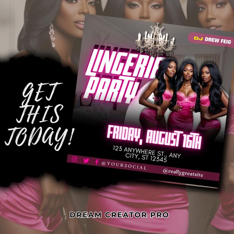 Lingerie Party Event Flyer Template/ Party flyer / Digital Flyer / Club Template / Event PARTY Canva / Editable / slumber party / pink women