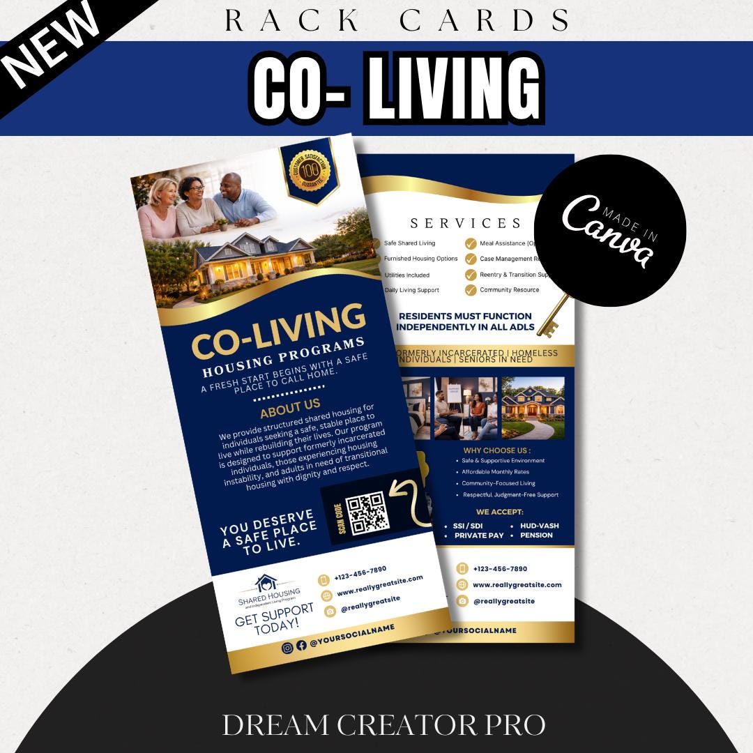 Co Living Rack Card Template, Shared Housing Marketing Canva Template ...