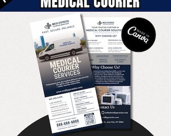 Medical Courier Services Rack Card Template | Healthcare Delivery Flyer | HIPAA Courier Marketing | Medical Transport Advertising | Canva