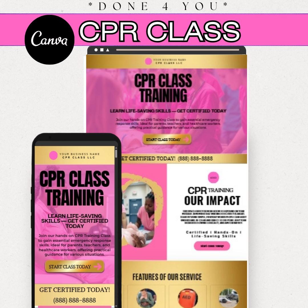 CPR Training Website Canva Template | CPR Class Website Design | First ...