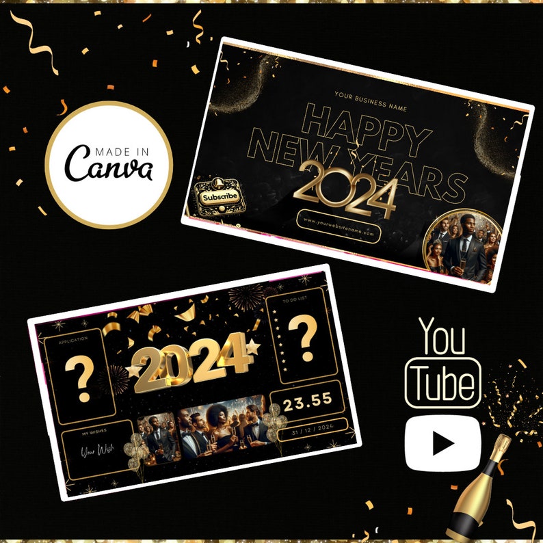 New Year 2024 Extravaganza Canva Editable Youtube Thumbnail Template 5