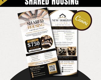 Shared Housing Rack Card Template | Independent Living & Reentry Housing Canva Marketing Card Design