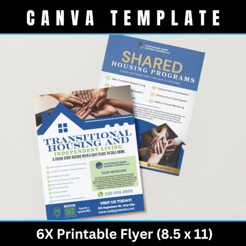 Shared Housing & Independent Living Printable Flyer Bundle | Transitional Housing Canva Templates | Reentry, Seniors & Supportive Living