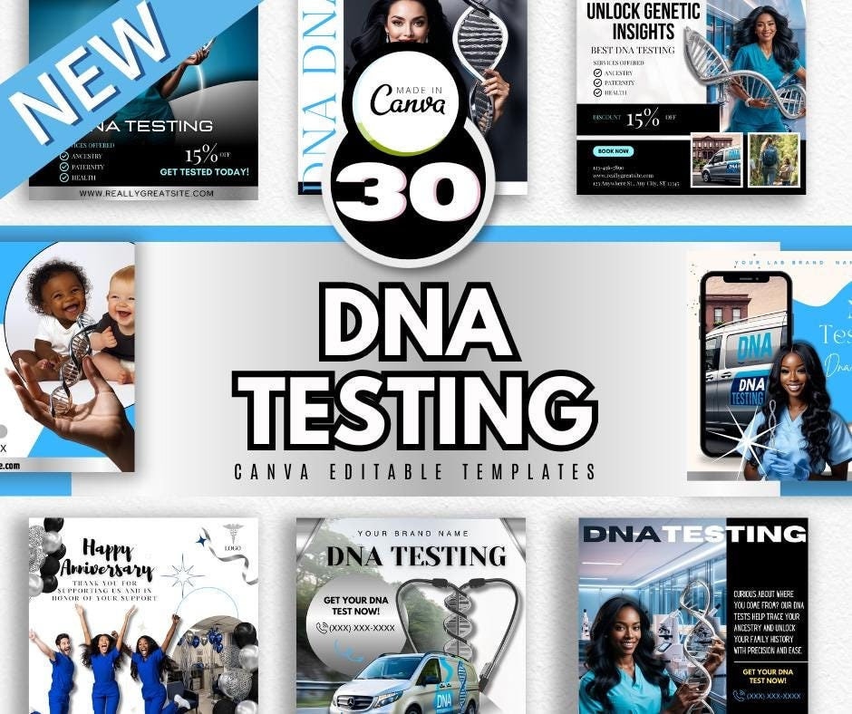 DNA Testing Flyer Canva Templates / DIY Medical DNA Lab Service Website/ Mobile Dna Concierge / Medical Template / Medical holiday / health