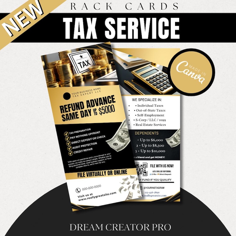 Tax Service Rack Card Template | Editable Canva Template | Printable ...