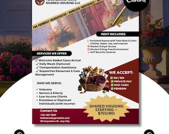 Shared Housing Flyer Template | Affordable Living Canva Flyer | Transitional Room Rental Ad |  Editable Design