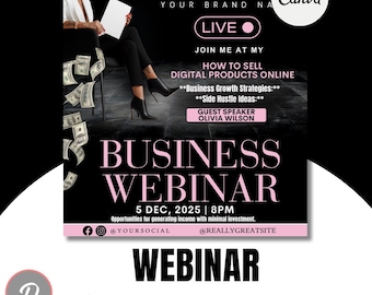 Szablon ulotki na webinarium biznesowe | Edytowalny szablon Canva | Ulotka na wydarzenie wirtualne | Profesjonalna ulotka marketingowa | Projekt ulotki na spotkanie Zoom