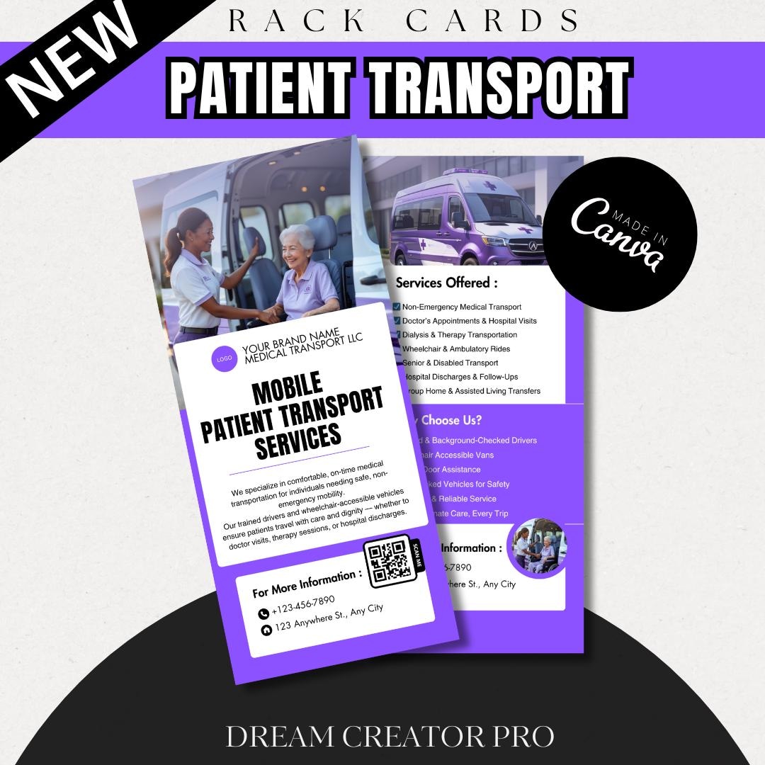 Patient Rack Card Mobile Patient Transport Rack Card Template | Editable Canva Template ...
