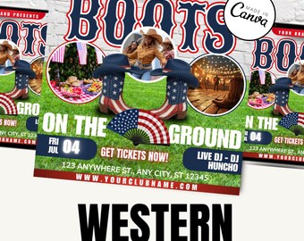 Western 4th of July BBQ Instagram Animated Flyer Template | Canva Editable Rustic Patriotic Cookout Invite | Social Media Party Promo Design