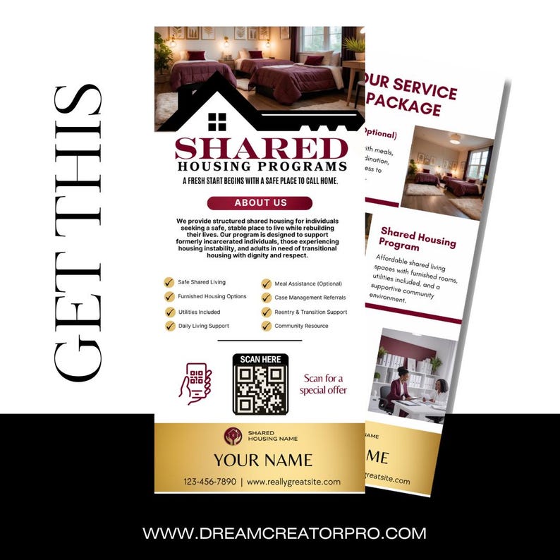 Shared Housing Rack Card Template | Independent Living & Reentry Housing Canva Marketing Card Design
