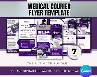 Medical Courier Flyer Canva Template Bundle | 7 Editable Healthcare Delivery Flyers | Medical Transport Marketing | Same Day Courier