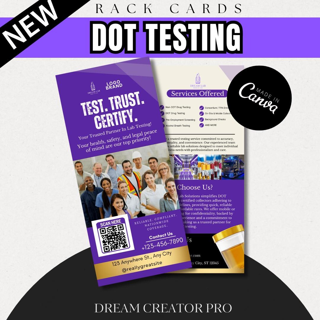 DOT Testing Rack Card Canva Template | Editable Printable Rack Card for ...
