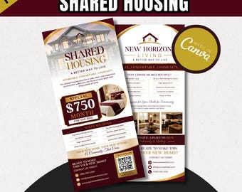 Shared Housing Rack Card Template | Independent Living & Reentry Housing Canva Marketing Card Design