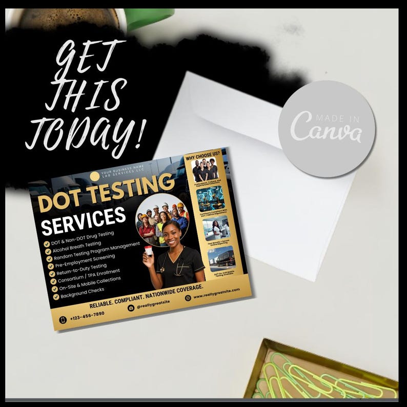 DOT Testing Consortium Postcard Flyer Canva / DIY Drug Lab Service ...