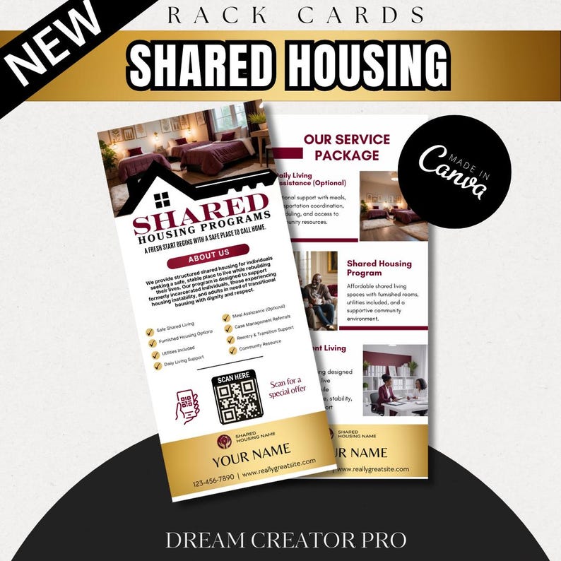 Shared Housing Rack Card Template | Independent Living & Reentry Housing Canva Marketing Card Design