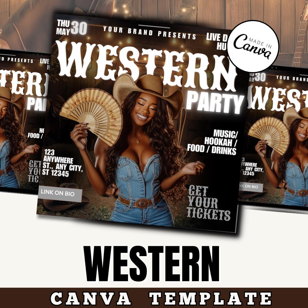 Western Night Party Flyer Template, Party Flyer, Club Flyer, Canva