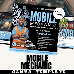 Editable Mobile Mechanic Flyer Template - Auto Repair Service Advertisement - Printable DIY Marketing Flyer for Car Repair Business