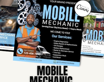 Editable Mobile Mechanic Flyer Template - Auto Repair Service Advertisement - Printable DIY Marketing Flyer for Car Repair Business