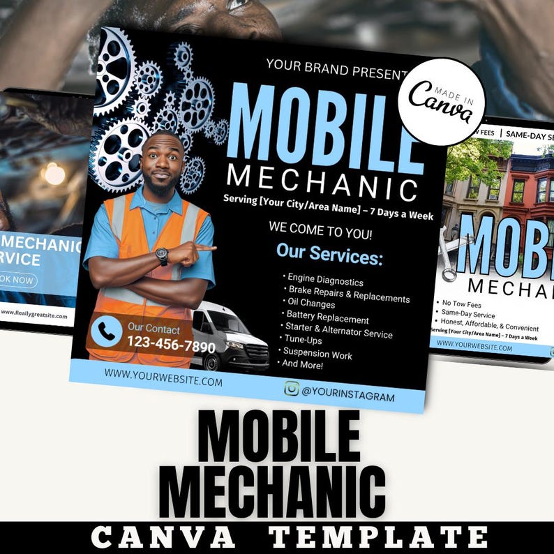 Editable Mobile Mechanic Flyer Template - Auto Repair Service Advertisement - Printable DIY Marketing Flyer for Car Repair Business