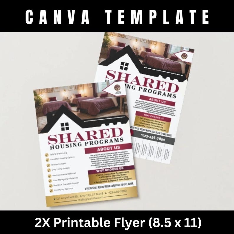Shared Housing Canva Template Bundle | Reentry & Transitional Housing Marketing Kit | Flyers, Yard Sign, Rack Card, Brochure Banner Set