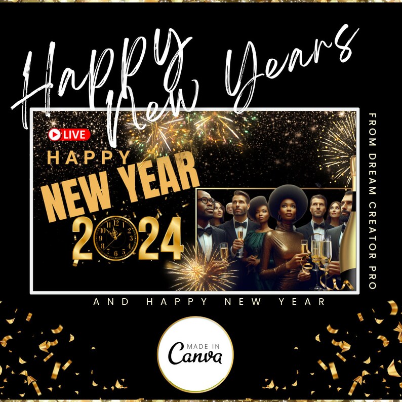 New Year 2024 Extravaganza Canva Editable Youtube Thumbnail Template 5
