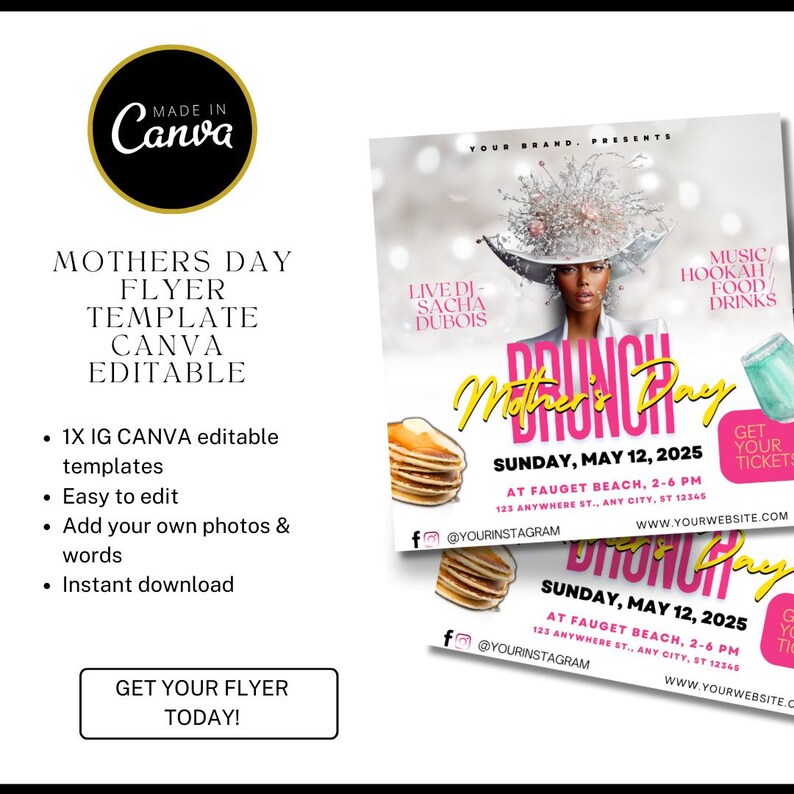 Mother's Day Flyer, Mother's Day Brunch, Elegant Mother’s Day flyer, Canva Template 2025, Event, Digital Flyer / Editable Brunch invitation
