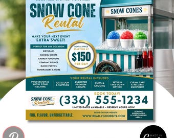 Snow Cone Machine Rental Flyer Template | Canva Editable IG Post | Party Event Rental Flyer | Concession Stand Digital Download
