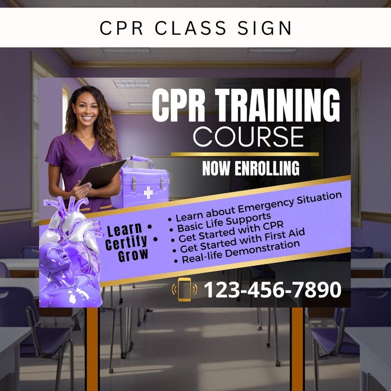 CPR Class Yard Sign Template | CPR & First Aid Training Canva Sign ...
