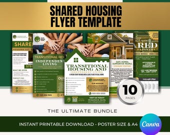 Shared Housing Independent Living Printable Flyer Bundle | Transitional Housing Canva Templates | Reentry, Seniors Supportive Living