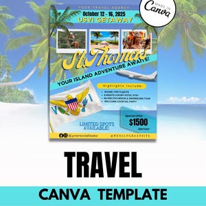 St. Thomas USVI Travel Flyer Template | Editable Canva Vacation & Group Trip Design for Travel Agents N Tour Planners / tropical trip flyer