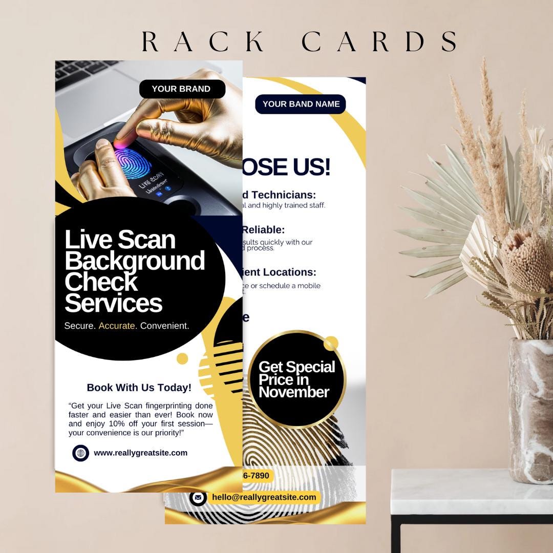 Live Scan Background Check Rack Card / DIY Medical Service / Physical ...