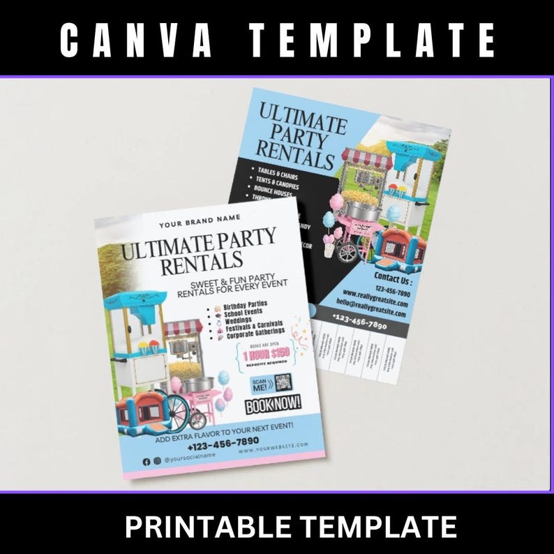 Party Rentals Flyer Bundle | Canva Editable Templates | IG Posts, Rack ...