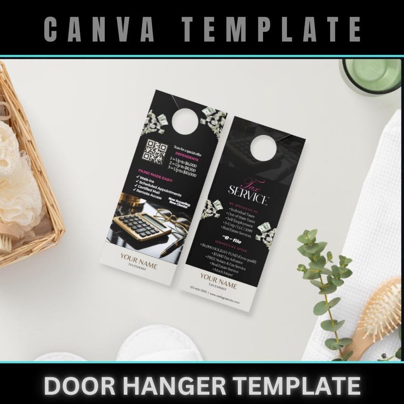 Tax Service Door Hanger Template - Editable Canva Tax Prep Door Flyer - Printable Marketing Design for Tax Preparer & Accounting Firms