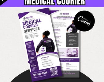 Medical Courier Services Rack Card Template | Healthcare Delivery Flyer | HIPAA Courier Marketing | Medical Transport Advertising | Canva
