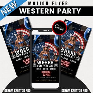 Western 4th of July BBQ Animated Flyer Template | Editable Cookout Invite (Canva)