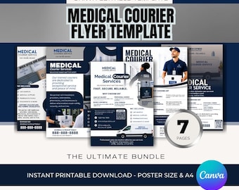Medical Courier Flyer Canva Template Bundle | 7 Editable Healthcare Delivery Flyers | Medical Transport Marketing | Same Day Courier