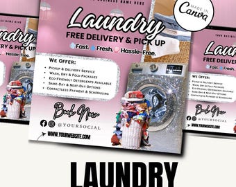 Mobile Laundry Flyer Template | Instagram Canva Flyer | Laundry Service Ad | Editable Small Business Marketing | IG Post Template