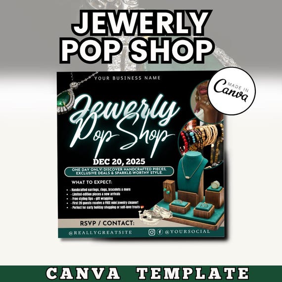 Jewelry Pop-up Shop Flyer Template Editable Canva Design for