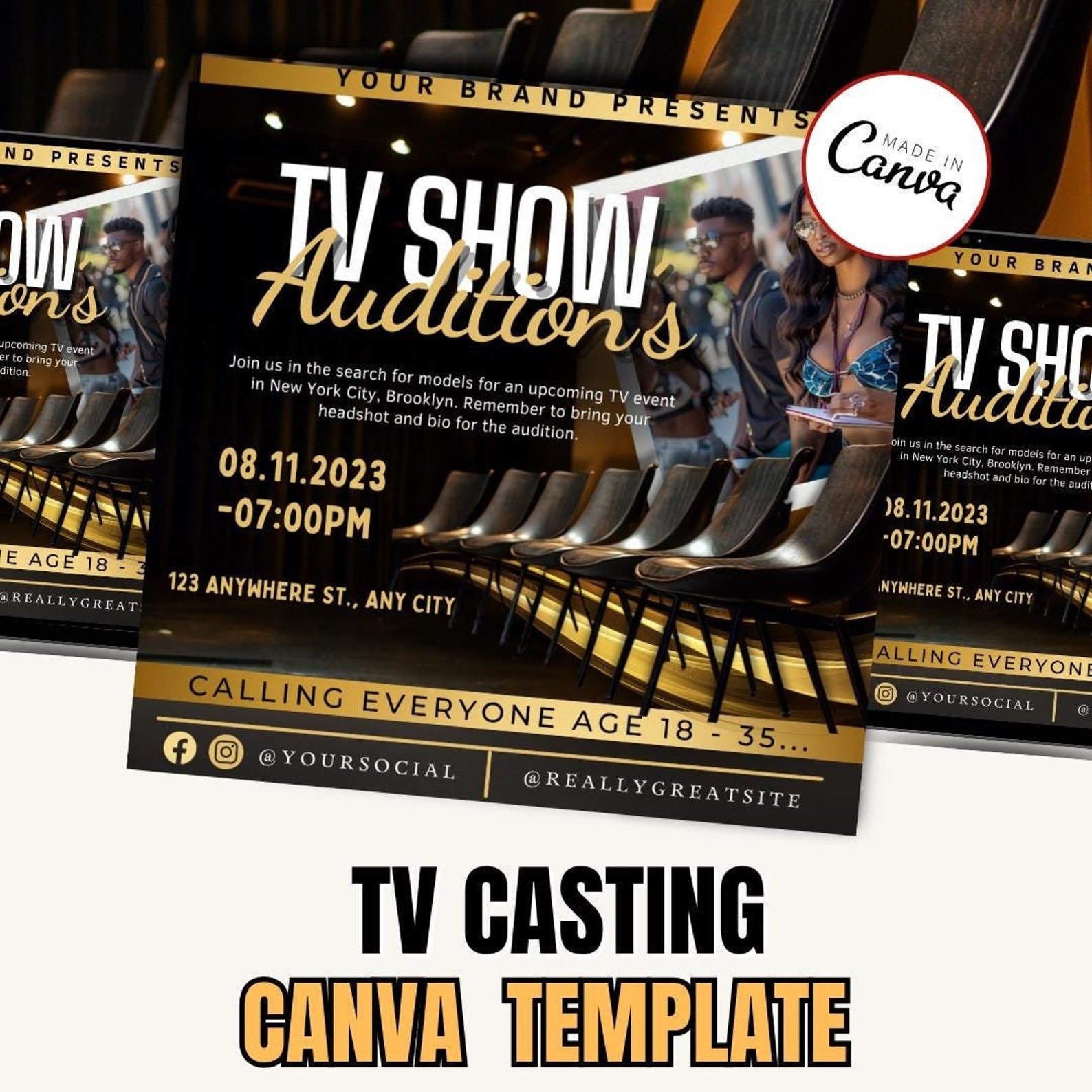 TV AUDITION Casting Call Flyer Canva Template / Podcast Show / Audition ...