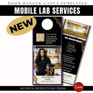 Accroche-porte de laboratoire mobile | Services de tests de dépistage de drogue, d'ADN, de paternité et d'ascendance | Plaque unique / Imprimable à faire soi-même / Modèle médical / Health Canvas