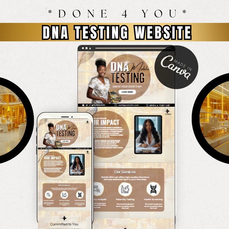 Mobile DNA Testing Canva Website / DIY Medical DNA Lab Service Website/ Mobile Dna Concierge / Medical Template / Medical Website / health