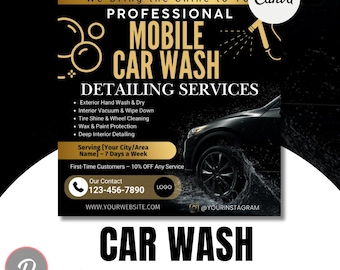 Mobile Car Wash Flyer Template – Editable Canva Design | Auto Detailing & Vehicle Cleaning Advertising Flyer / auto cleaning flyer IG