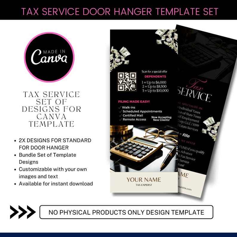 Tax Service Door Hanger Template - Editable Canva Tax Prep Door Flyer - Printable Marketing Design for Tax Preparer & Accounting Firms
