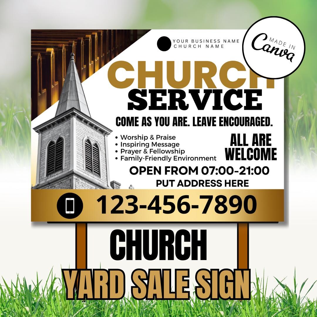 Sunday Service Sign Church Service Yard Sign Template | Sunday Worship Ministry Sign ...