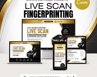 Live Scan Fingerprinting Website Template | Background Check Canva Website | Mobile Fingerprinting Service | Editable Landing Page