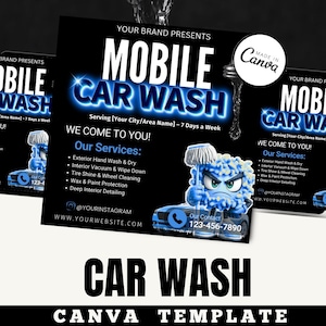 Mobile Car Wash Flyer Template – Editable Canva Design | Auto Detailing & Vehicle Cleaning Advertising Flyer / auto cleaning flyer IG