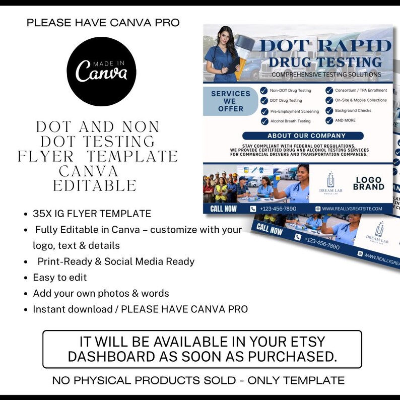DOT & Non-dot Testing Instagram Post Bundle | 35 Canva Templates | Drug ...