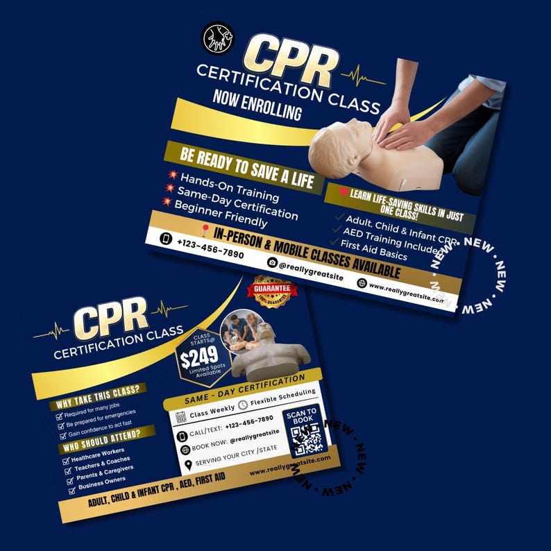 CPR Class Postcard Template | CPR Certification Flyer | Red CPR ...