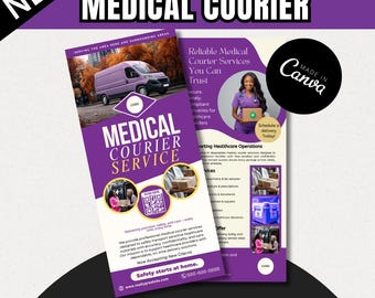 Plantilla de tarjeta de presentación para servicios de mensajería médica / Folleto de prestación de servicios de salud / Marketing de mensajería HIPAA / Publicidad de transporte médico / Canva