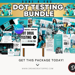 DOT Testing Canva Template Bundle | Turquoise Gold Drug Testing Kit | Yard Signs, Flyers, Rack Cards, Business Cards, Pricing Sheet / IG